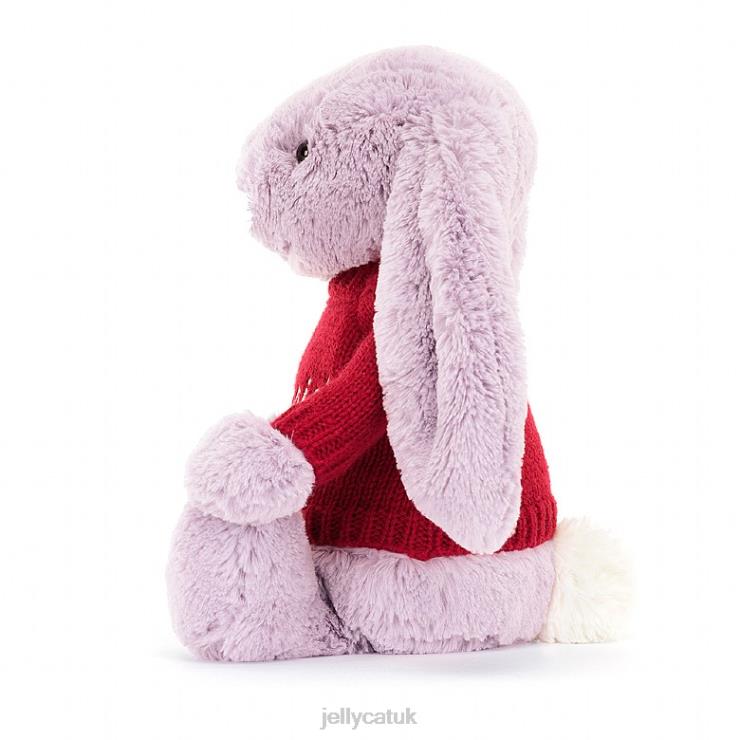 Jellycat Toy V248Z300 Bashful Bunny with Personalised Red Jumper Lilac