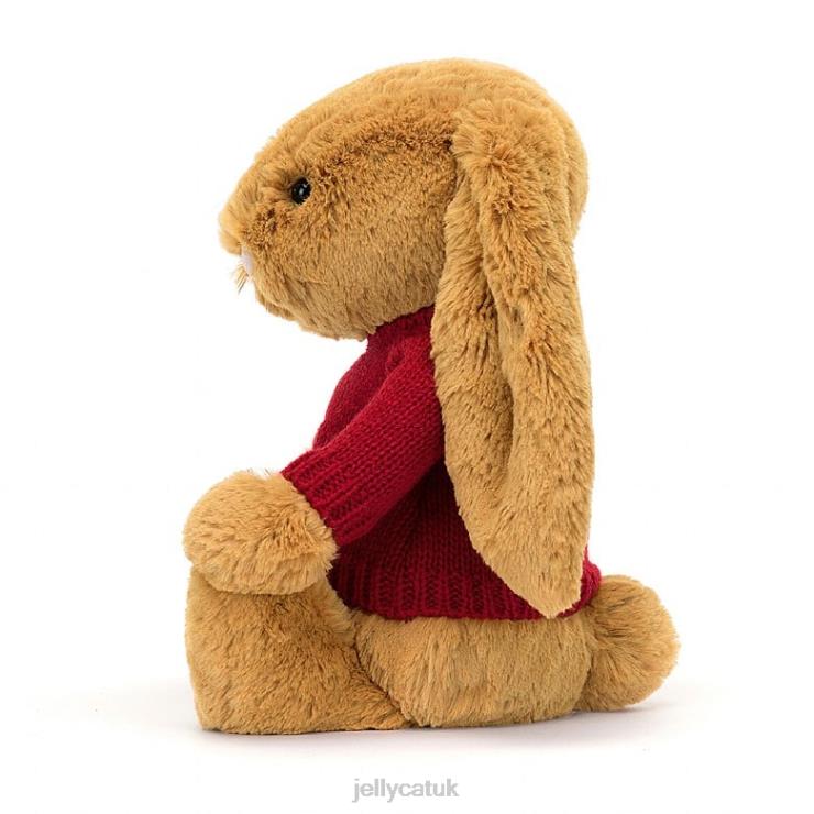 Jellycat Toy V248Z333 Bashful en Bunny with Personalised Red Jumper Gold