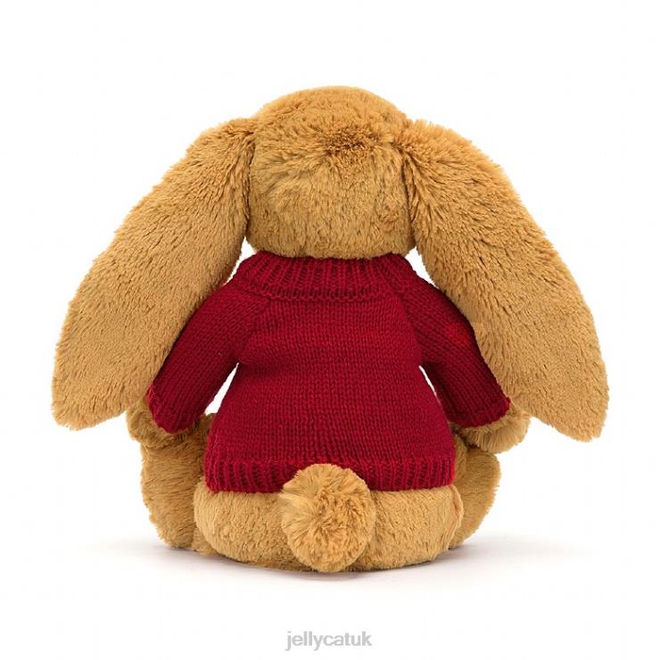 Jellycat Toy V248Z333 Bashful en Bunny with Personalised Red Jumper Gold