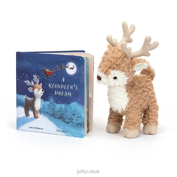 Jellycat Book V248Z548 Mitzi Reindeer's Dream Book and Mitzi Reindeer Brown and White