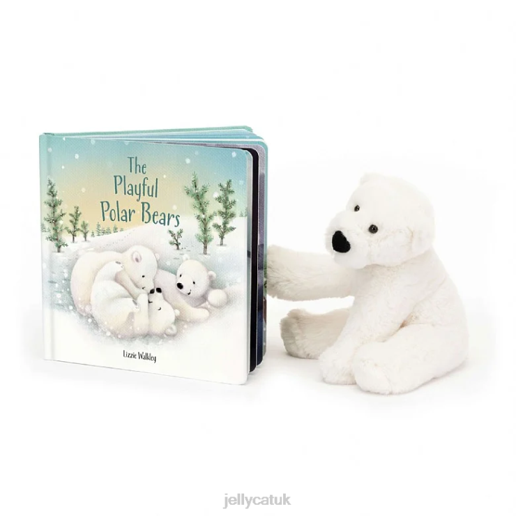 Jellycat Book V248Z554 The Playful Polar Bears Book and Perry Polar Bear White