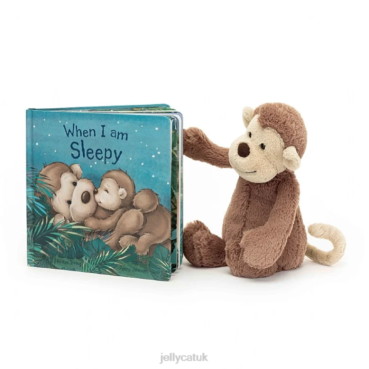 Jellycat Book V248Z725 When I Am Sleepy Book and Bashful Monkey Brown
