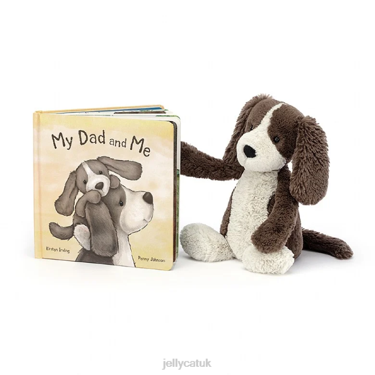 Jellycat Book V248Z729 My Dad and Me Book and Bashful Fudge Puppy Brown and White