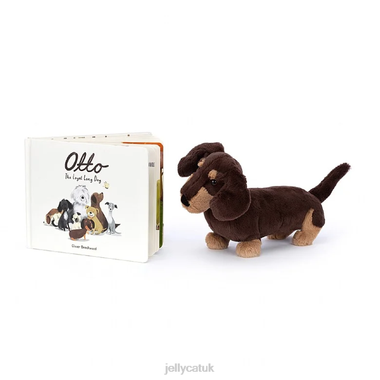 Jellycat Book V248Z730 Otto the Loyal Long Dog Book and Otto Sausage Dog Brown