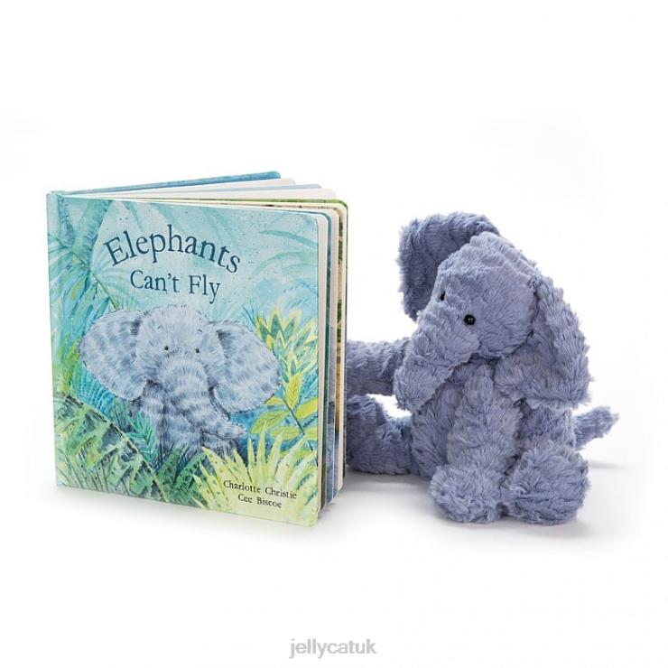 Jellycat Book V248Z736 Elephants Can't Fly Book and Fuddlewuddle Elephant Blue