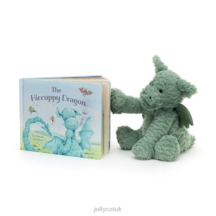 Jellycat Book V248Z811 The Hiccupy Dragon Book and Fuddlewuddle Dragon Green