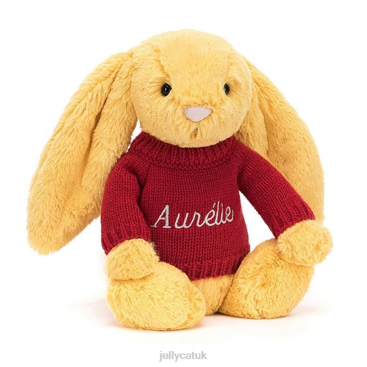 Jellycat Toy V248Z332 Bashful Bunny with Personalised Red Jumper Sunshine