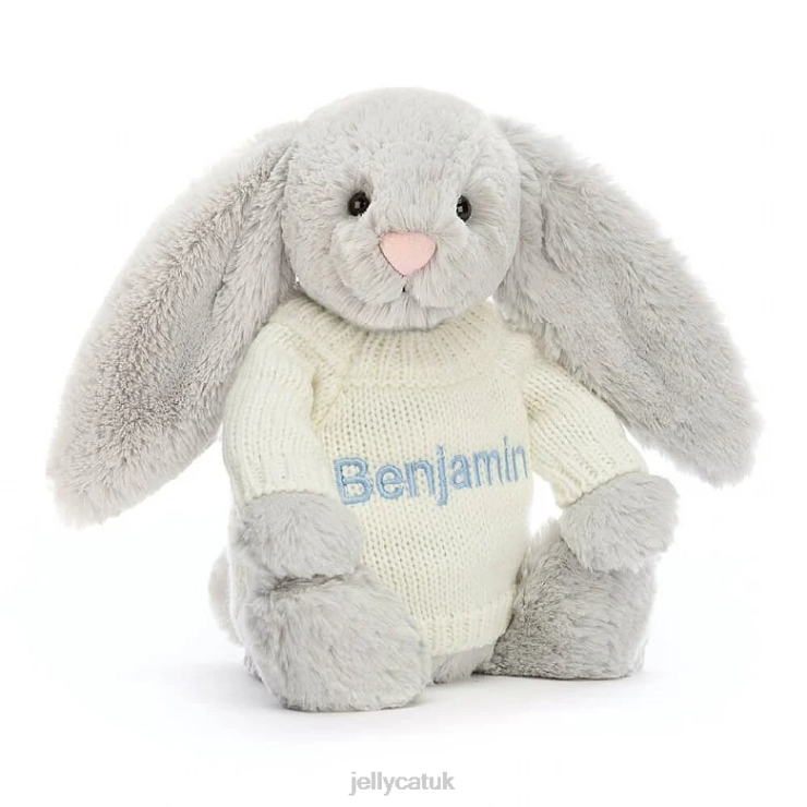 Jellycat Toy V248Z371 Bashful Bunny with Personalised Cream Jumper Silver