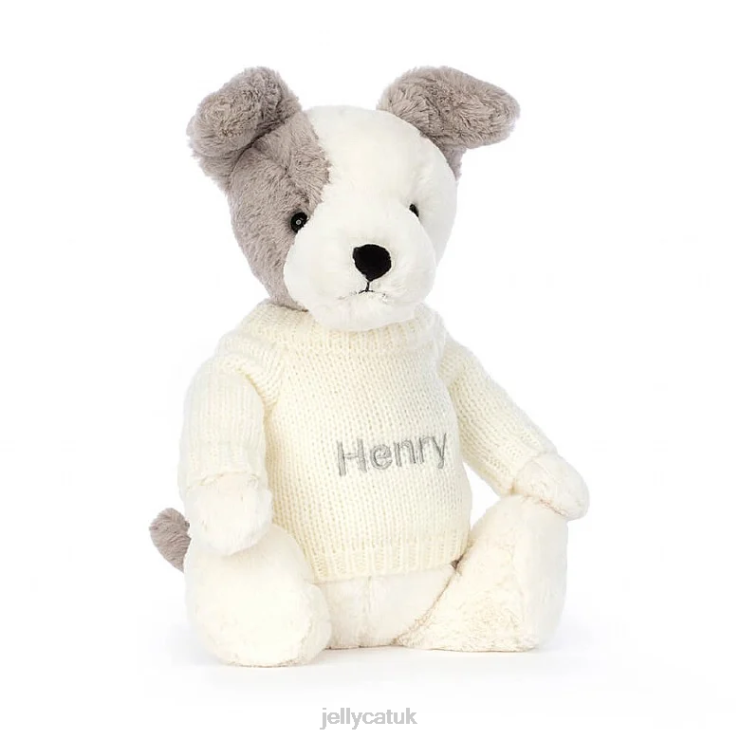 Jellycat Toy V248Z521 Bashful Terrier with Personalised Cream Jumper Grey and White